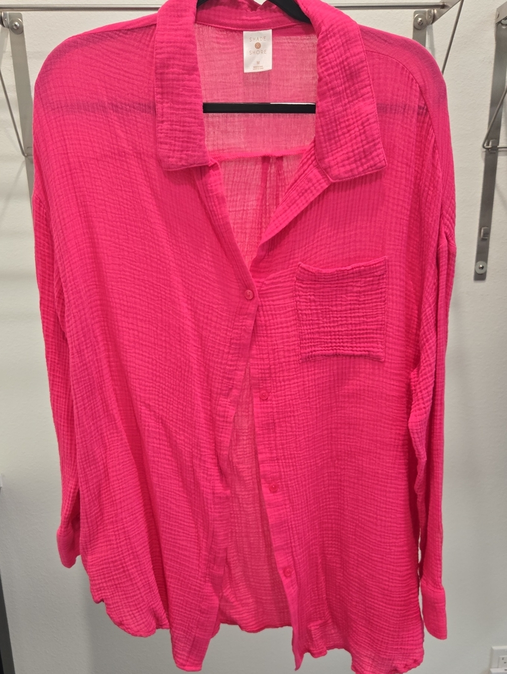 Shade & Shore Hot Pink Button-Up Gauze Blouse